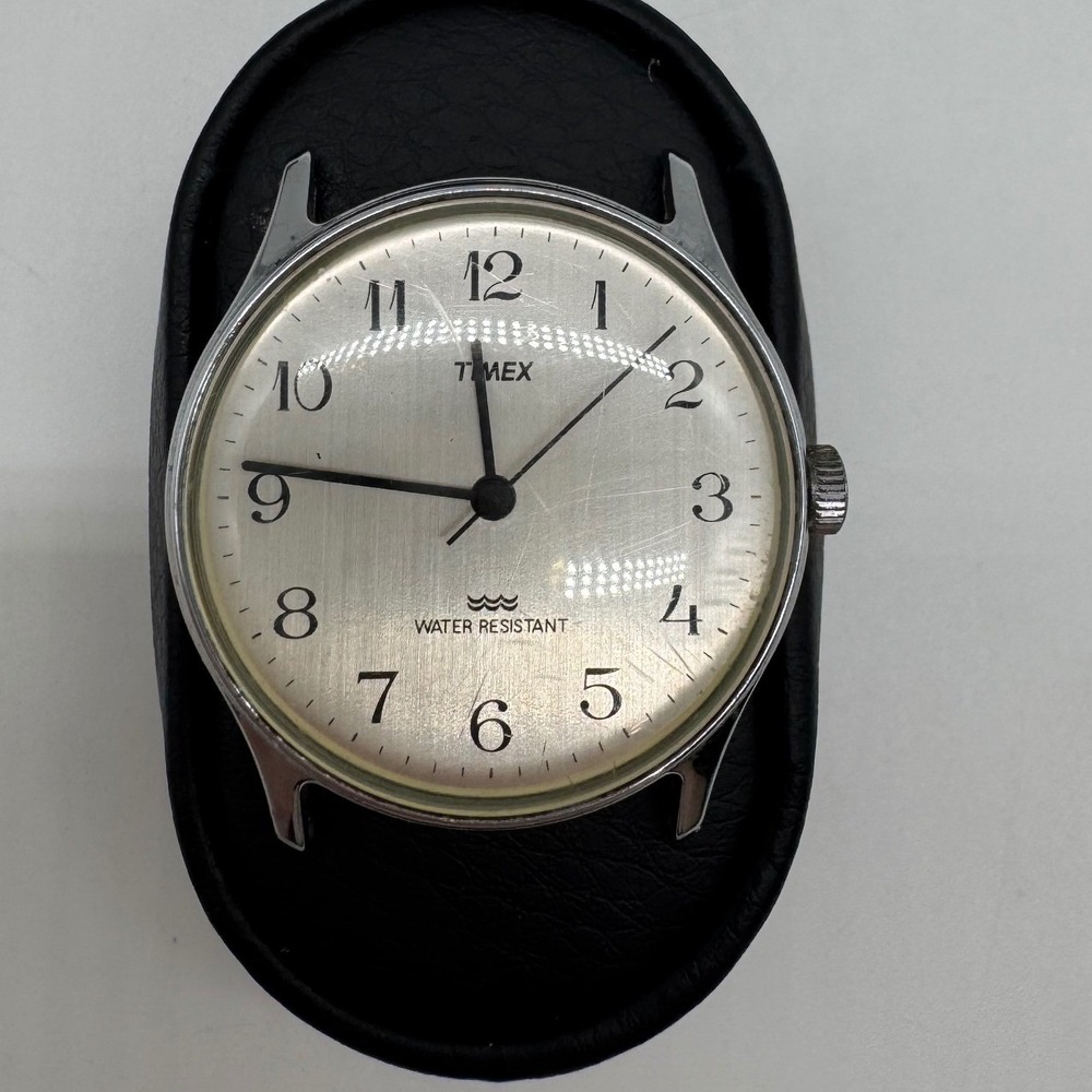 Vintage Timex Water Resistant Silver Dial Arabic Numeral Watch Head 34mm